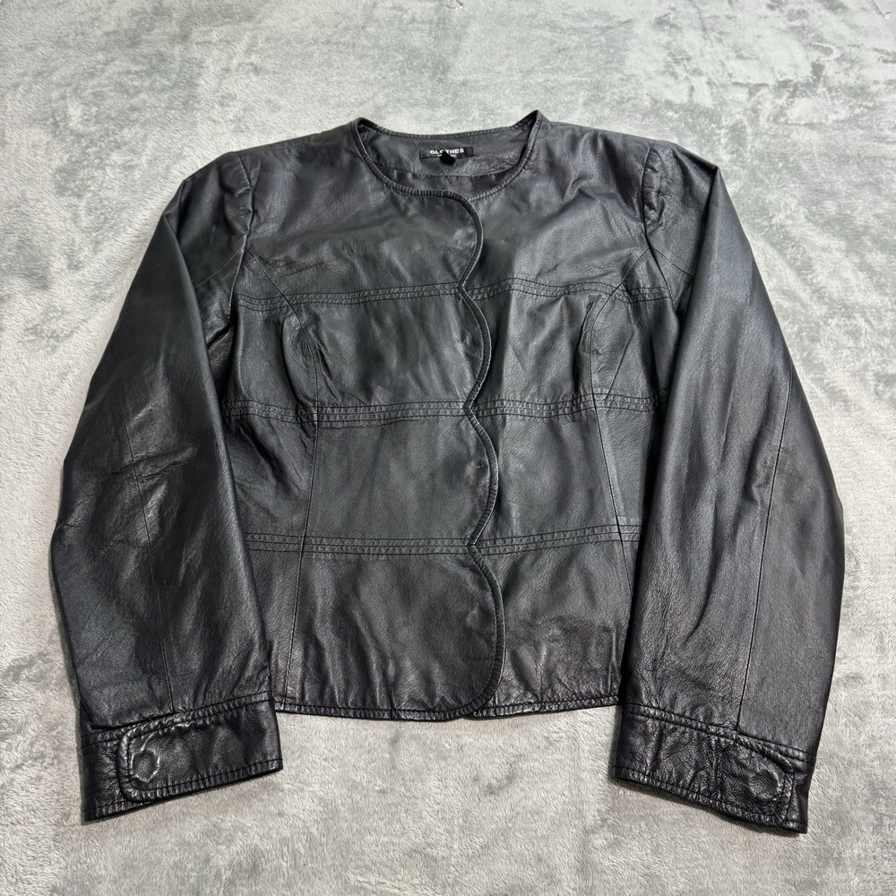 VTG 90s Clothes by Revue Button Snap 100% Leather Jacket Size L Grunge Biker